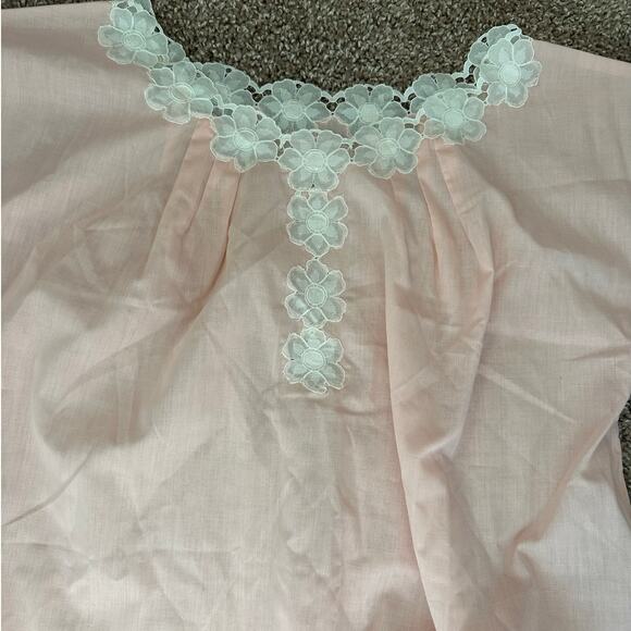 Vintage George Hatab Pink/White Lace Trim Short Sleeve Night Gown- L - Picture 9 of 9